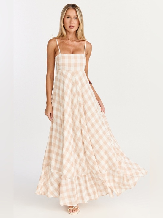 Showpo. Dresses & Skirts - NWT - Showpo Katrien Empire Waist Maxi Dress In Beige / White Checker - Size 10